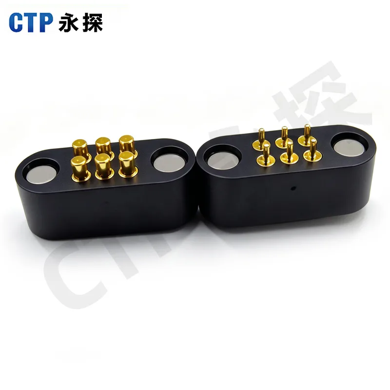 永探防呆磁吸pogopin 6pin双排公座针尾加粗间距2.54mm磁吸触点