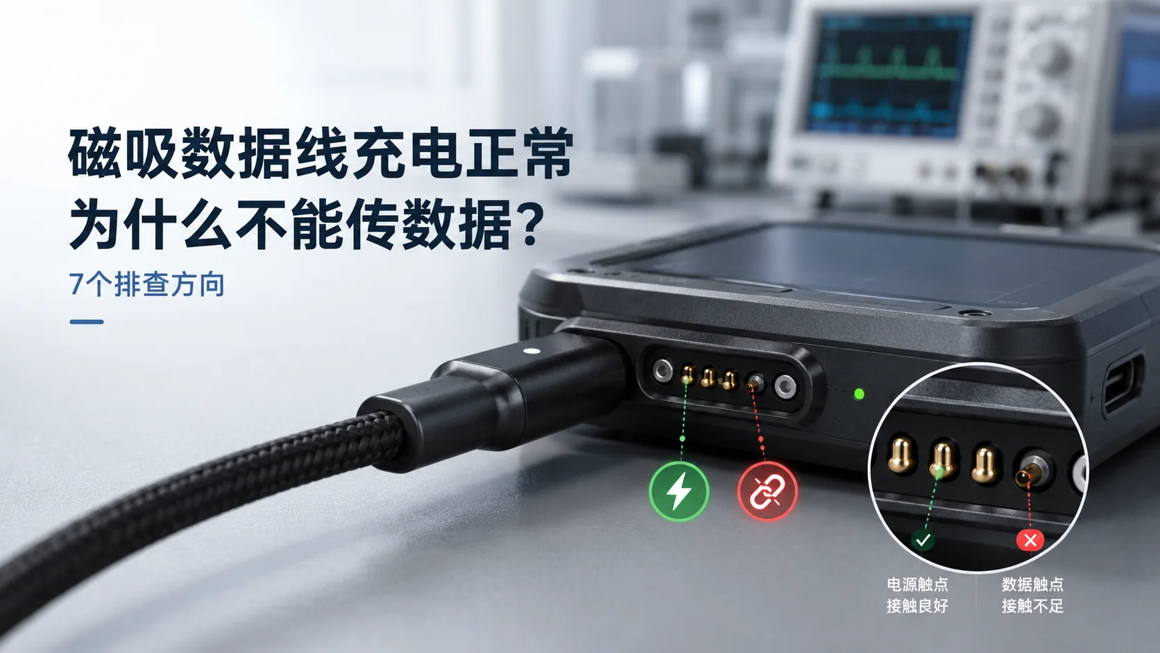 磁吸数据线供电正常但数据触点接触异常的Pogo Pin结构示意 磁吸数据线供电正常但数据触点接触异常的Pogo Pin结构示意